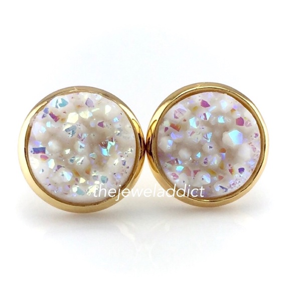 thejeweladdict Jewelry - 3 for 15🎀 Opal white Druzy Drusy style earrings